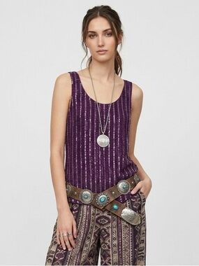 Vintage Giorgio Armani Purple Sequin Tank Top US 10 Y2K Whimsigoth Fairy Grunge